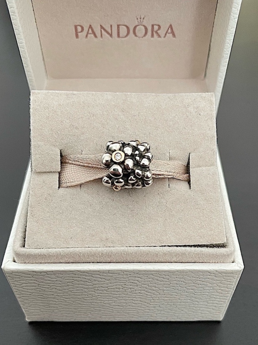 Pandora 14k Gold Natural 2 Diamond Two-tone Silver Retired Rare Daisy Charm
